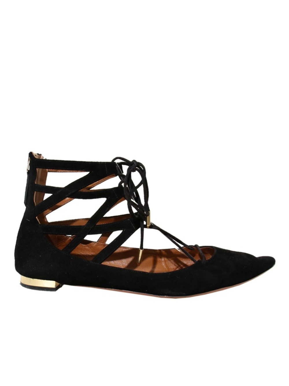 AQUAZURRA Belgravia Black Suede Lace Up‎ Flats Women’s Sz 37.5 / US 7.5